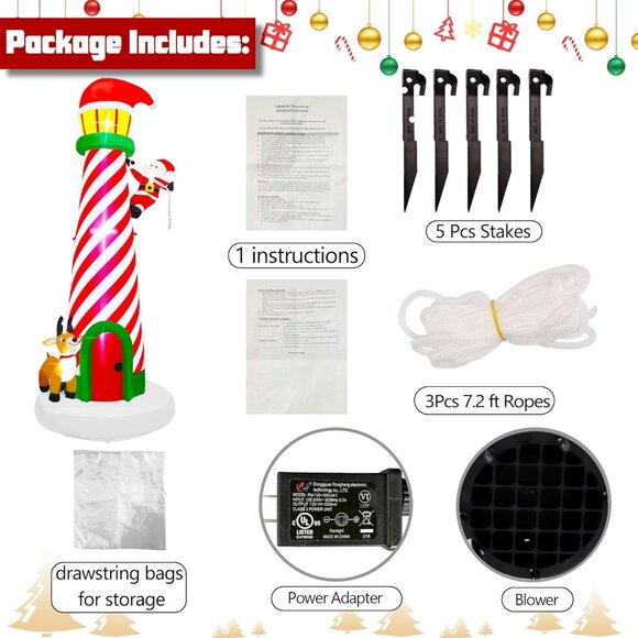 🆕10FT Christmas Inflatable Giant Lighted Lighthouse Blowups Outdoor Decoration - Picture 5 of 11